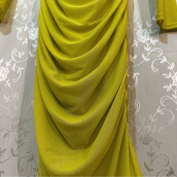 Vici Runched Lime Glitter Bodycon Maxi Long Sleeve Dress SMALL - Picture 6 of 15